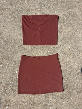 Women's Stretch Mini Skirt and Top in Brown